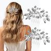 2 Pcs Bridal Hair Comb, Rhinestone Hair Comb, Silver Flower Bridal Headpieces Bride Hairs Accessories Crystal Rhinestone Hairs Accessories for Bride Bridesmaids Women Girls view 1
