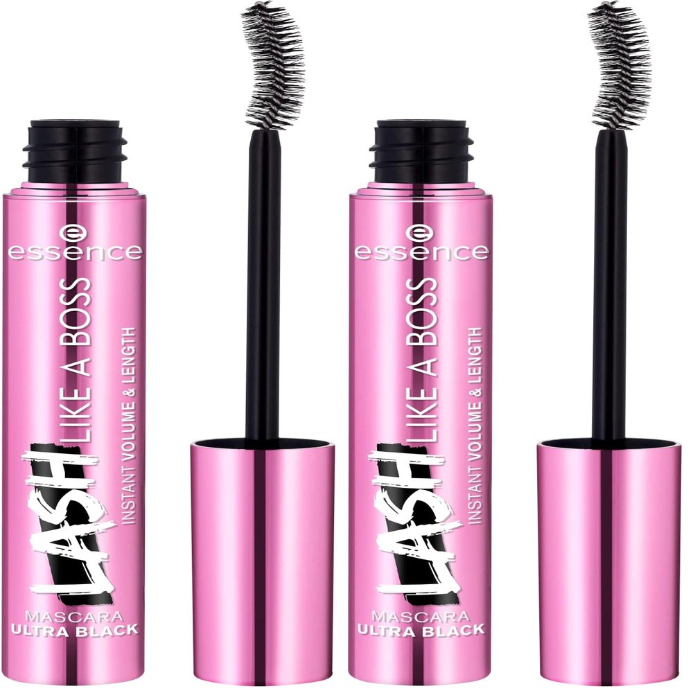 essence | Lash Like A Boss Instant Volume & Length Mascara | Ultra Black Color & Curved Fiber Brush | Vegan & Cruelty Free | Free From Parabens & Microplastic Particles (Pack of 2)