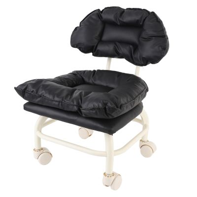 Yinhing Black Rolling Stool with Wheels, Ergonomic Backrest, Water Proof PU Leather, for Home Office Gym Salon Workshop