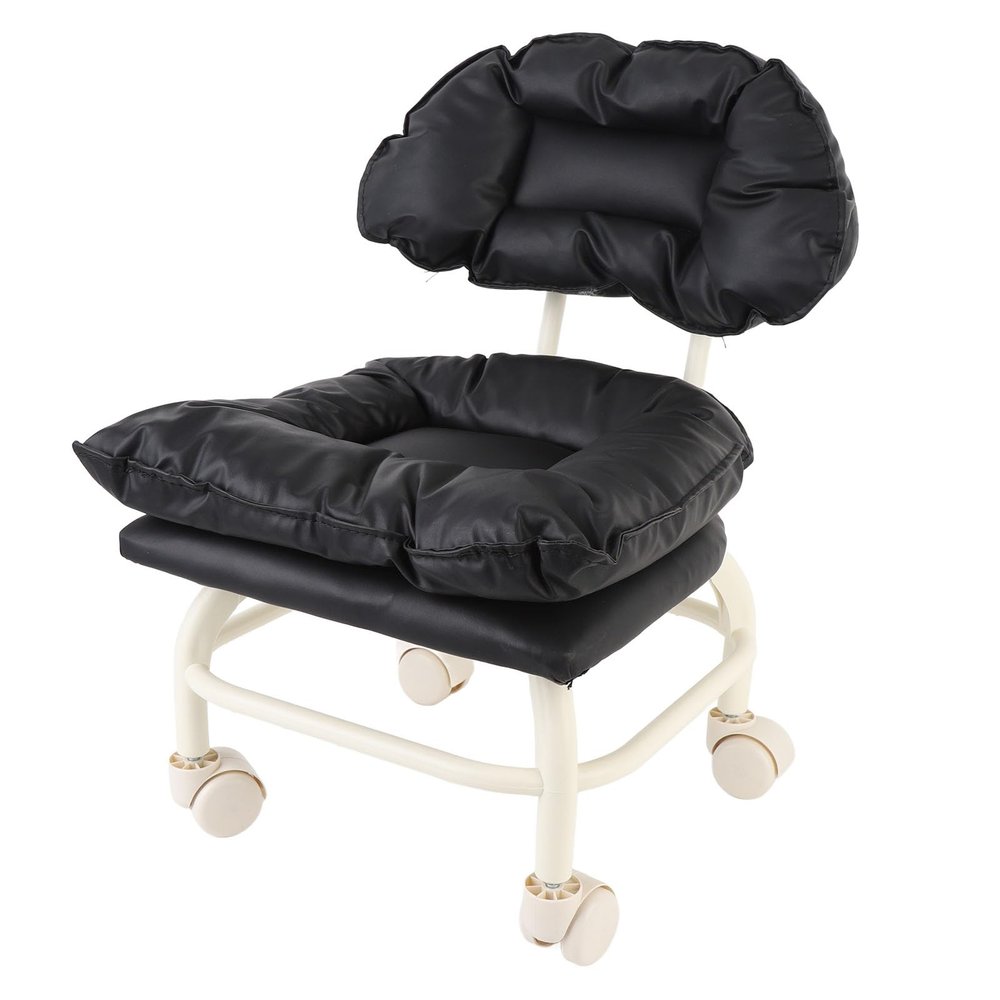 Yinhing Black Rolling Stool with Wheels, Ergonomic Backrest, Water Proof PU Leather, for Home Office Gym Salon Workshop
