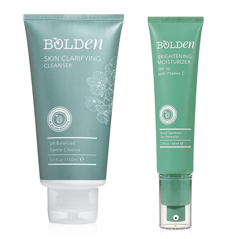 Bolden Skin Clarifying Cleanser & SPF 30 Brightening Face Moisturizer Bundle  pH-Balanced, Sulfate-Free Gel Cleanser for Oily, Blemish-Prone Skin & Vitamin C Sunscreen with Broad Spectrum UVA/UVB Pro