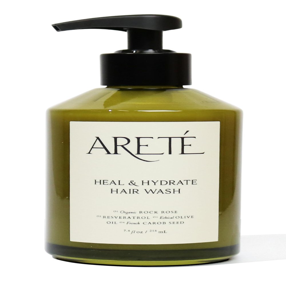 ARET Heal & Hydrate Hair Wash Shampoo for Men & Women, Hydrating Shampoo with Carob Seed, Organic Rockrose, Resveratrol & Olive Oil for Strength Softness & Moisture, Made in USA, 7.4oz