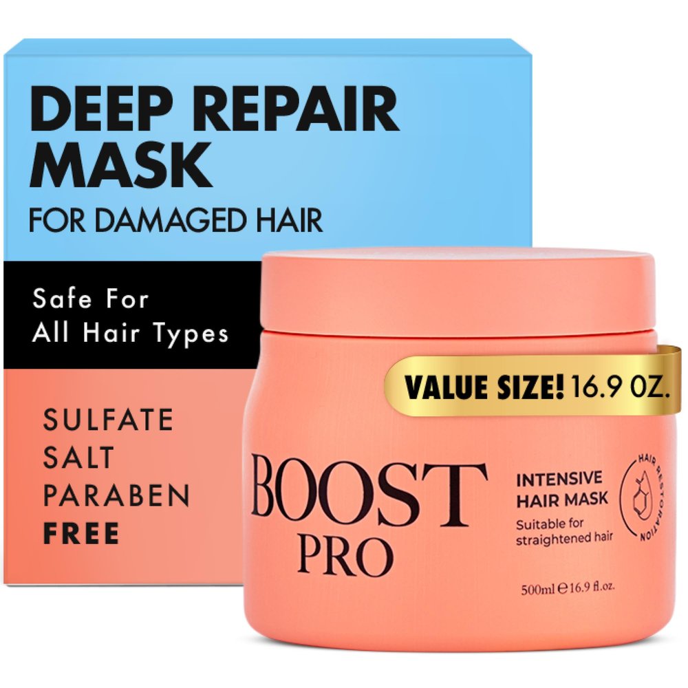 BOOST PRO Intensive Deep Conditioning Hair Mask Hydrating Treatment for Dry, Damaged & Colored Hair Sulfate & Salt-Free, w/Shea, Mango Butter & Argan Oil, Frizz Control & Strengthening, 16.9 fl oz