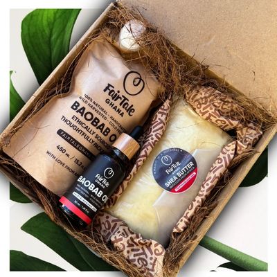 FairTale GHANA Raw African Shea Butter 16oz / 450g + Baobab Oil 15.2 fl oz / 450 ml Set