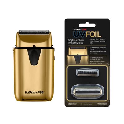 Bundle of BaBylissPRO Gold UV-Disinfecting Single Foil Shaver + BaBylissPRO UV-Disinfecting Single Replacment Foil - Gold