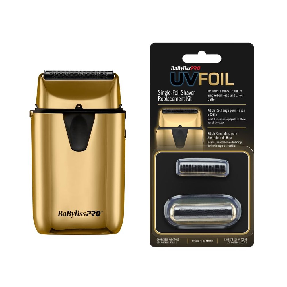 Bundle of BaBylissPRO Gold UV-Disinfecting Single Foil Shaver + BaBylissPRO UV-Disinfecting Single Replacment Foil - Gold