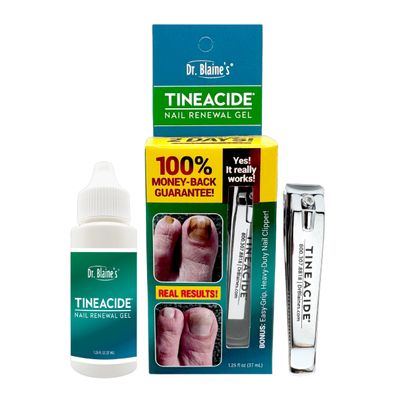 Dr. Blaine's Tineacide Nail Renewal Gel  For Thick, Brittle & Discolored Nails  Softens, Hydrates & Improves Appearance  Targets Cracking & Yellowing  Precision Clippers  1.25 fl oz