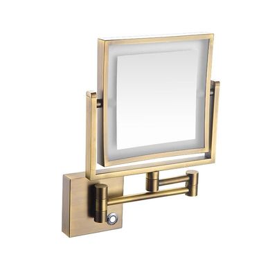8 Inch Wall-Mounted Square LED Lighted Makeup Vanity Mirror with Base Touch Dimmable, Dual-Sided HD 1X/3X Magnifying Shaving Mirror, 360 SwivelAntique,USB