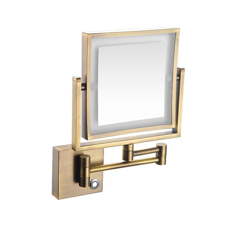 8 Inch Wall-Mounted Square LED Lighted Makeup Vanity Mirror with Base Touch Dimmable, Dual-Sided HD 1X/3X Magnifying Shaving Mirror, 360 SwivelAntique,USB