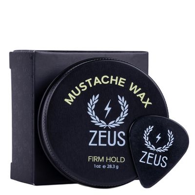 ZEUS Firm Hold Mustache Wax for Men, All-Day Hold & Moisturizing Grooming Mustache Wax with All Natural Ingredients & Application Pick (Made in USA) 1 oz.