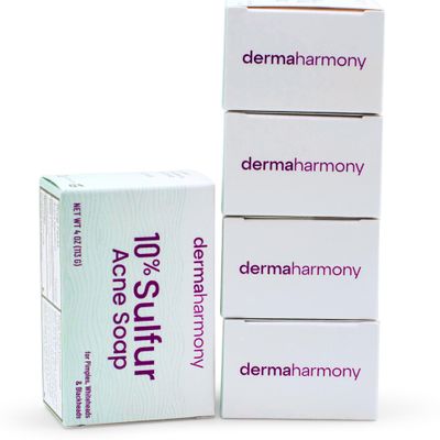 Dermaharmony 10% Sulfur Acne Medicated Bar Soap for the management of acne blemishes, pimples, blackheads, and whiteheads (4 oz) - 5 Bars