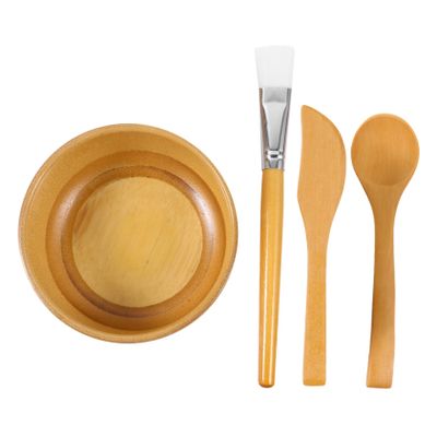 Beaupretty 4Pcs Bamboo Face Mask Mixing Tool Set Bowl Spatula Brush DIY Facial Mask Kit Suitable for Skin Types