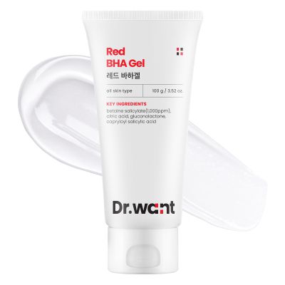 DR.WANT Red BHA Gel, Daily Exfoliating Gel with AHA, PHA, LHA for Gentle Peeling, Soothing Recovery, Pore Care, Hydration, Tea Tree, Cica for Blemish-prone skin. Korean Skincare, 100g, 3.52 oz.