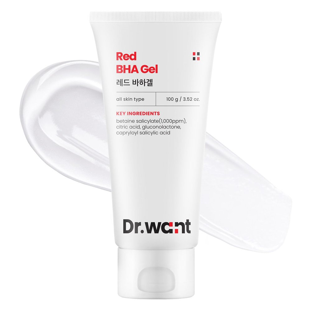 DR.WANT Red BHA Gel, Daily Exfoliating Gel with AHA, PHA, LHA for Gentle Peeling, Soothing Recovery, Pore Care, Hydration, Tea Tree, Cica for Blemish-prone skin. Korean Skincare, 100g, 3.52 oz.