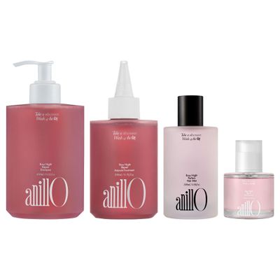 ANILLO Rosy Night Complete Hair Care Set Shampoo, Treatment, Essence & Perfume Damask Rose, Vegan & Sulfate-Free