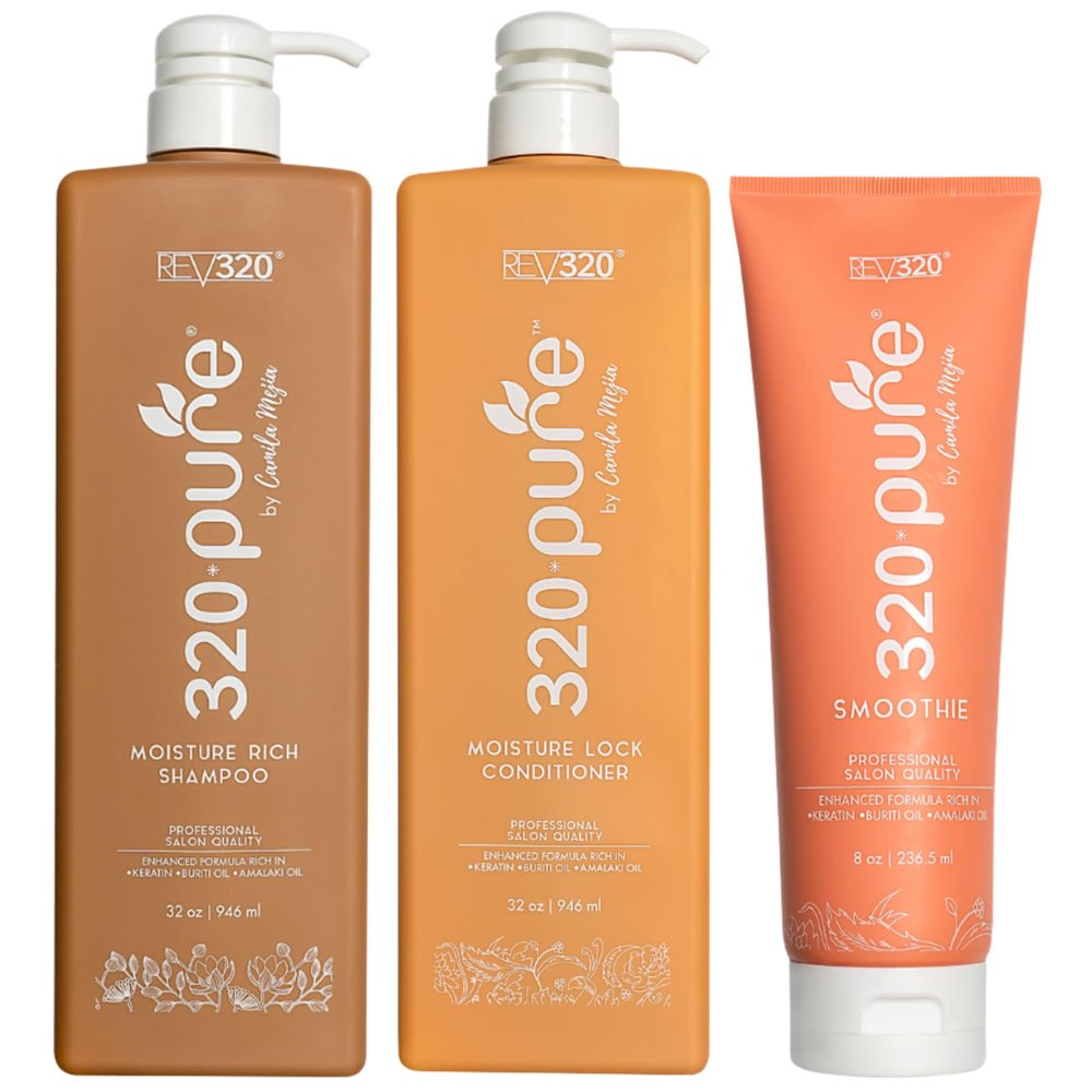 320Pure Complete Hydration Set - Smoothie 8oz Leave In Conditioner, Shampoo and Everyday Conditioner Set - Hydrating, Repairing, Sulfate-Free Hair Care for All Hair Types