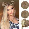 LPOCIKZADEC Messy bun Hair Piece, 2PCS Space Buns Mini Claw Clip in Hair Bun Extensions Messy Cat Ears Wig Accessory Synthetic Donut Updo Hairpieces for Girls,Hair bun Wig(Bright Golden Brown) view 1