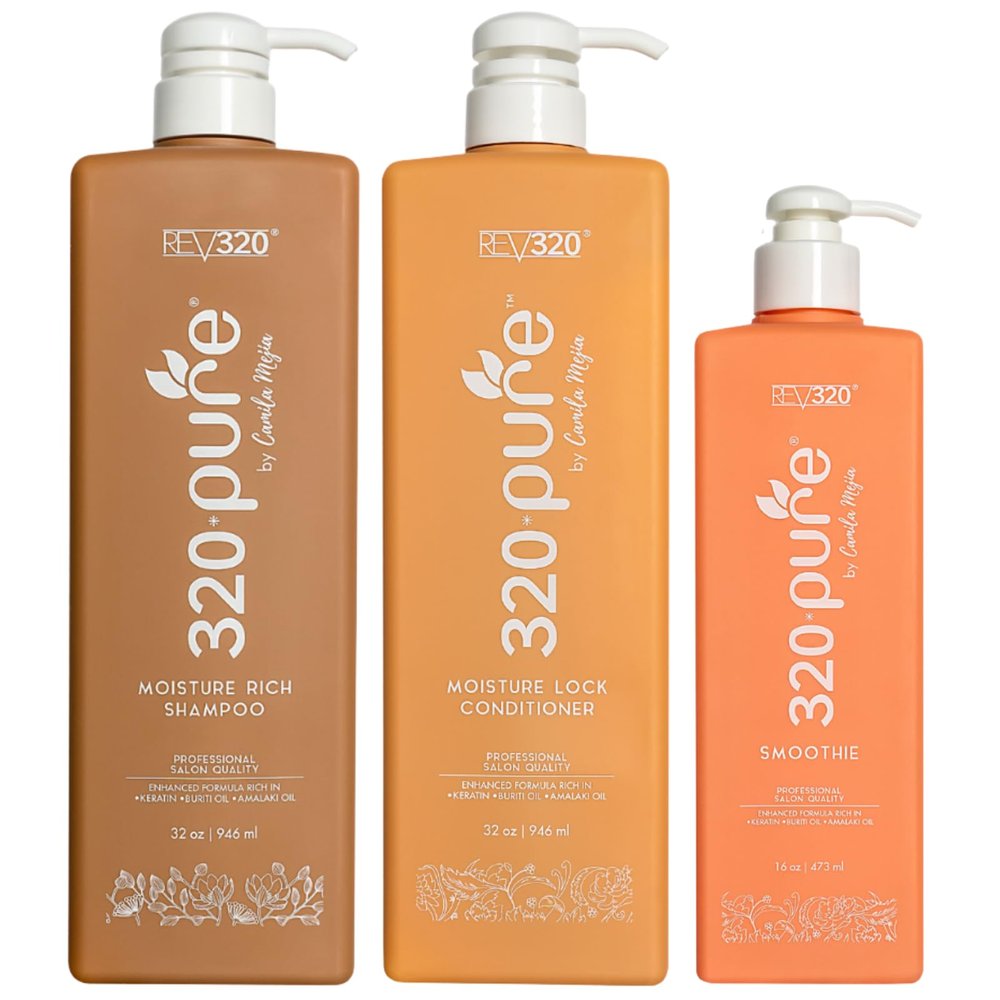 320Pure Complete Hydration Set - Smoothie 16oz Leave In Conditioner, Shampoo and Everyday Conditioner Set - Hydrating, Repairing, Sulfate-Free Hair Care for All Hair Types