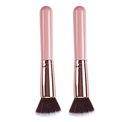 ARTSEWPLY Flat Foundation Brush Set 2pcs Pink Handle Rose Gold Cosmetics Brush for Liquid Makeup Blending for Women for Foundation and Cream Application