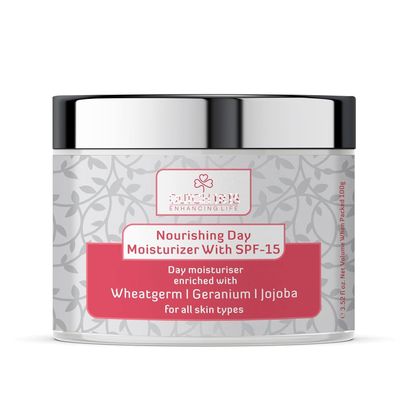 Dut'ch I'ris Nourishing Day Moisturiser with SPF-15 | Wheatgerm, Geranium & Jojoba Extracts | Broad Spectrum Protection | For Women & Men (Unisex) | 100gms