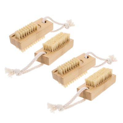 Baluue 4pcs Bamboo Sisal Fingernail Brush Nail Scrub Brush for Cleaning Exfoliating