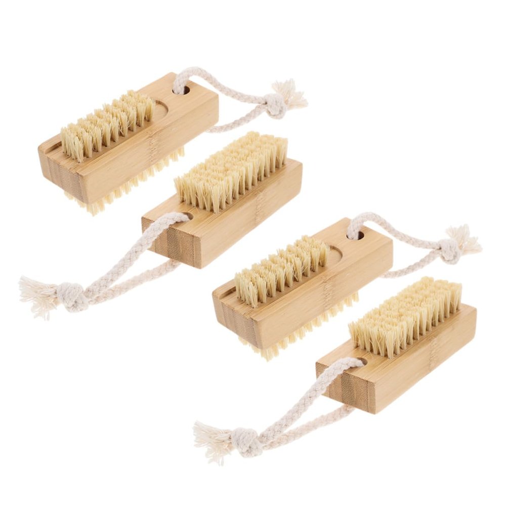 Baluue 4pcs Bamboo Sisal Fingernail Brush Nail Scrub Brush for Cleaning Exfoliating