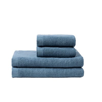 Coyuchi Classic Organic Cotton Terry Bath Towels, Minimalist 4-Piece Towel Set, Cerulean, Quick-Dry, Highly Absorbent, Soft, Lightweight, 100% GOTS Certified, 2 Hand Towel, and 2 Bath Towel