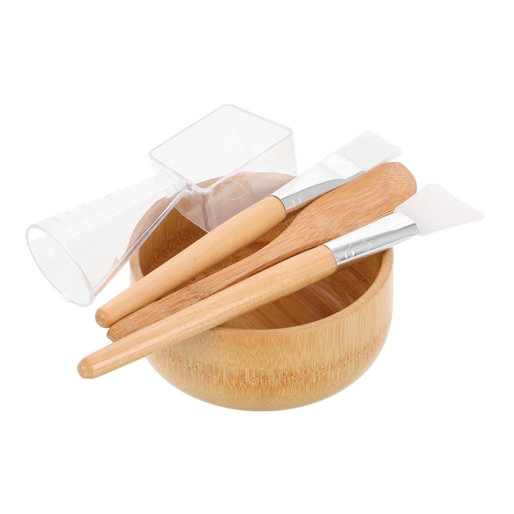 Ipetboom 5pcs Bowl Spatula Spoon Brush Set for Facial Mask Mixing Home Beauty Care Kit Bamboo