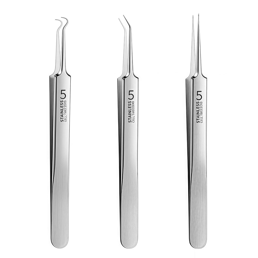 3Pcs Silver Professional Blackhead Tweezers Set,Acne Removal Kit with Precision Pimple Popper Tool and Storage Box,Facial Comedone Extractor, Skin Care Tools for Blackhead Removal