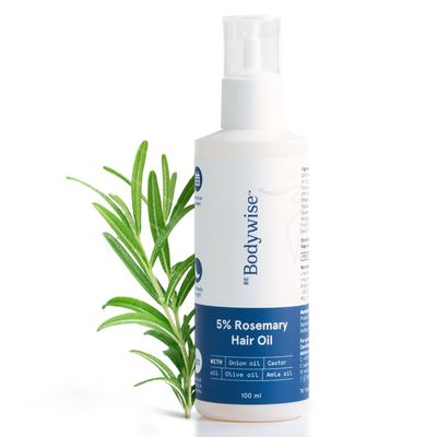 Be Body.wise 5% Rosemary Hair Growth Oil 100ml | With Goodness of 14 Essential Oils | Reduces Hair Fall, Nourishes Scalp & Promotes Hair Growth | Paraben, Mineral Oil Free