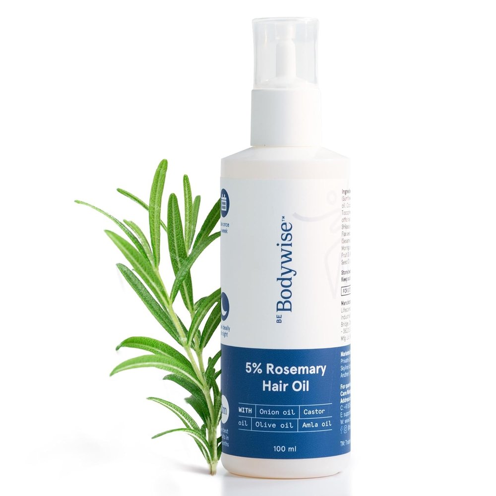 Be Body.wise 5% Rosemary Hair Growth Oil 100ml | With Goodness of 14 Essential Oils | Reduces Hair Fall, Nourishes Scalp & Promotes Hair Growth | Paraben, Mineral Oil Free