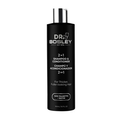 Dr. Bosley 2-in-1 Shampoo & Conditioner Biotin & Saw Palmetto Sulfate-Free Thickening Formula for Thicker, Fuller-Looking Hair Strengthens & Volumizes 10.1 fl oz