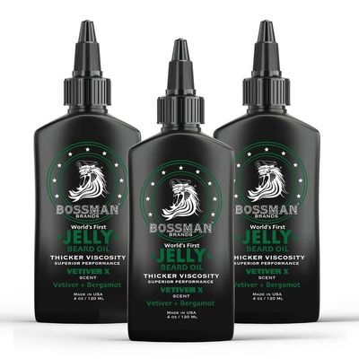 Bossman Jelly Beard Oil for Men - 3 Pack (12 oz in Total, Vetiver X Scent) Softens, Moisturizes & Conditions with Natural Ingredients