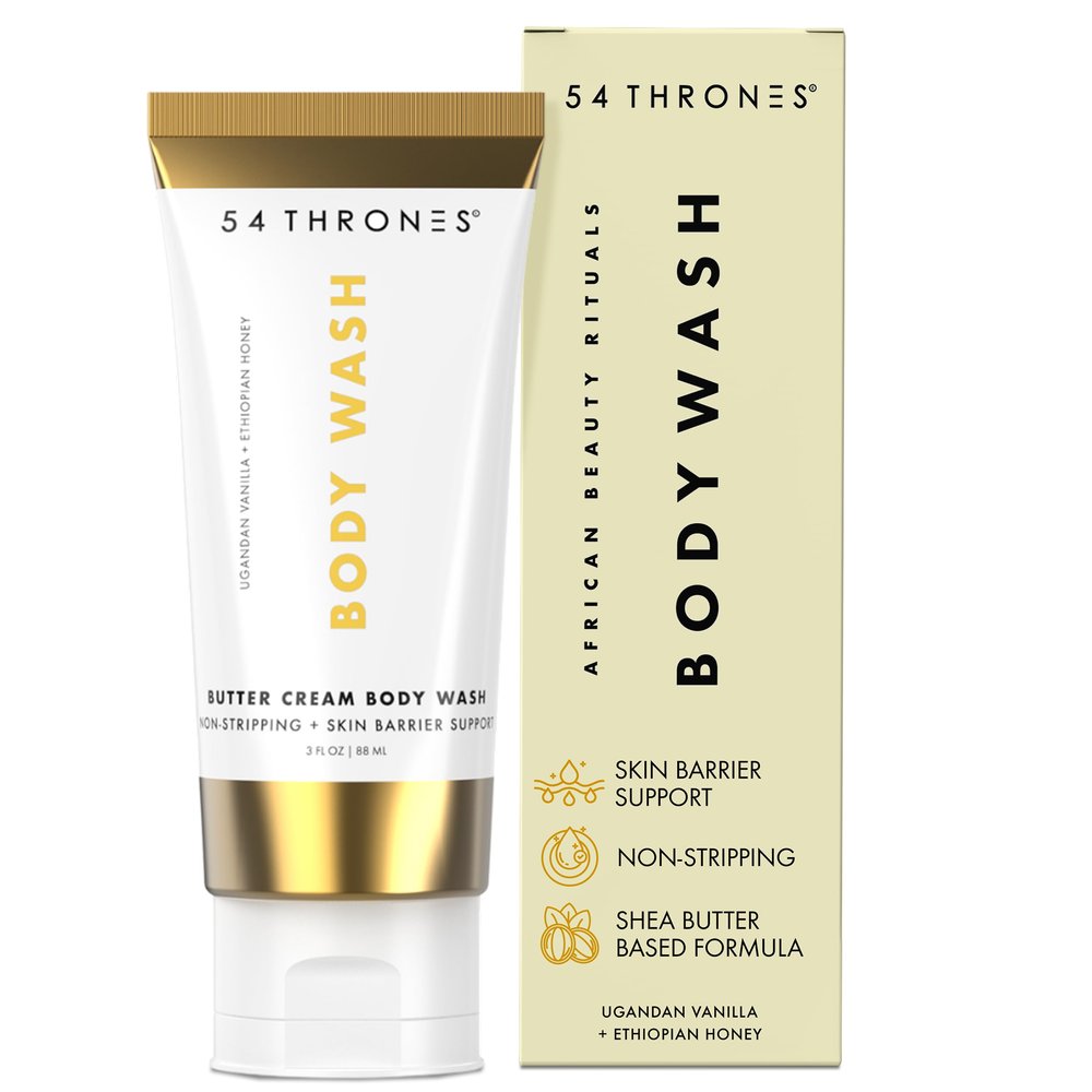 54 Thrones Mini Non-Stripping Butter Cream Body Wash, Shea Butter Body Wash, Exfoliating & Moisturizing Liquid Soap, Ugandan Vanilla + Ethiopian Honey
