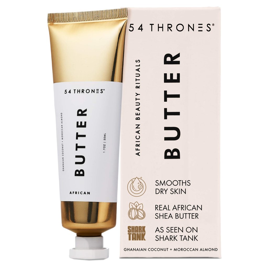 54 Thrones African Beauty Shea Butter, Intensive Dry Skin Support, Moisturizing Body Butter for Women & Men, Moisturizing Body Cream, Locks in Moisture, Ghanaian Coconut + Moroccan Almond, 1.7 oz