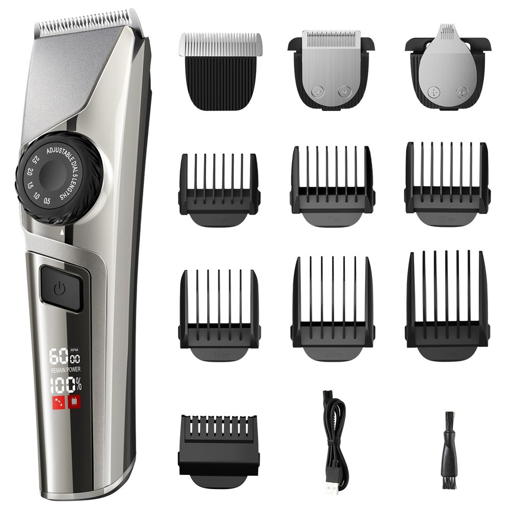 Hair Trimmer for Men, Cordless Hair and Beard Trimmer with Adjustable Precision Dial, Professional Hair Clippers for Barbers and Stylists, 3-in-1 Waterproof Mens Grooming Kit