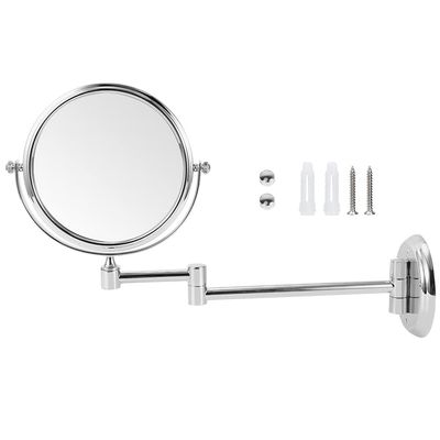 360 Degree Rotating Double Sided Folding Bathroom Makeup Mirror with Base and Screw, Magnified 3X Mirror for Toilet, Mirror Diameter 15cm, Bright Silver (Bright Silver Round