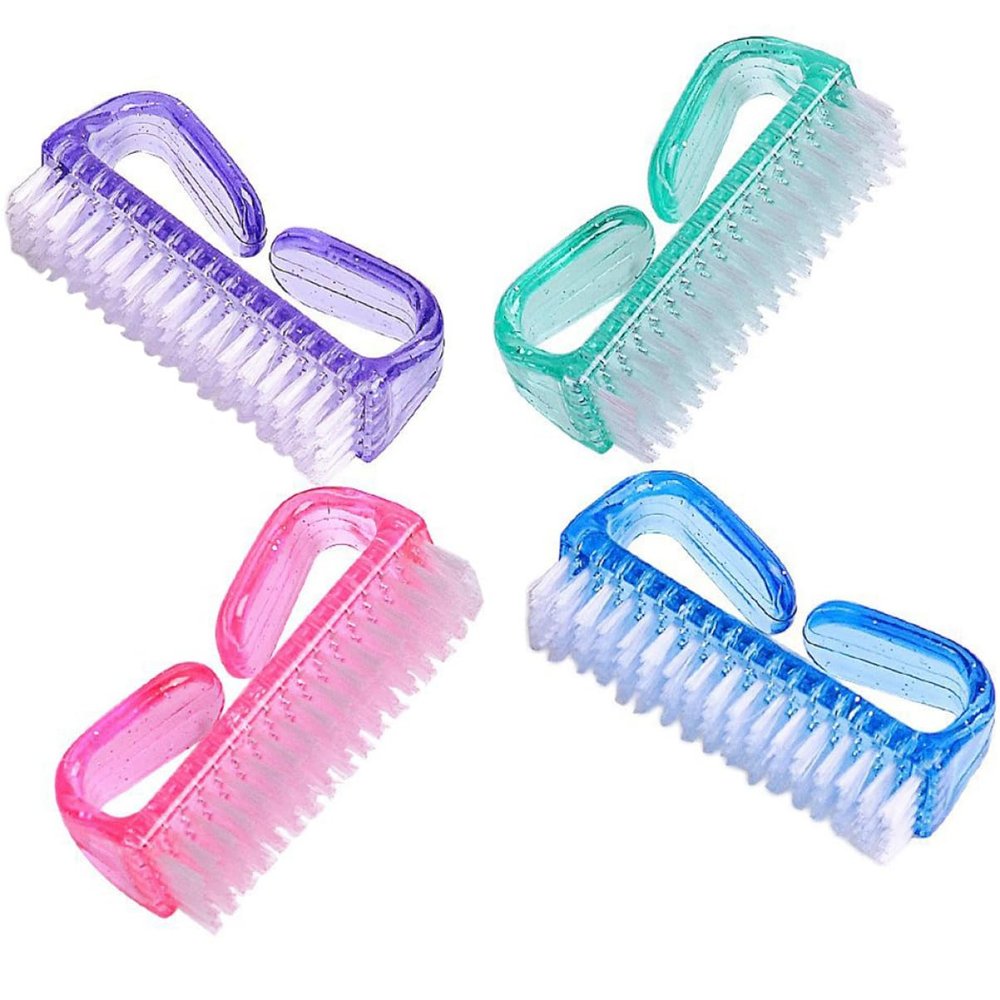 PartyKindom 4pcs Nail Brush Cleaner Set Double-sided Nail Manicure Pedicure Brush Fingernail Cleaning for Hands Toes