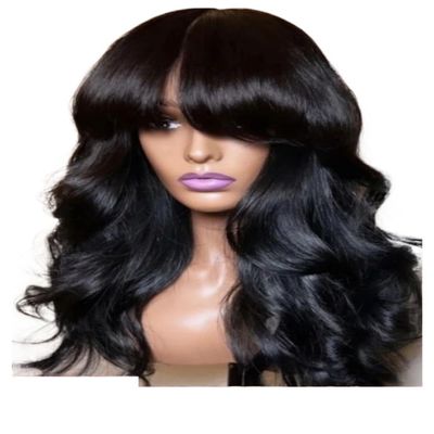 YNICKRKR Hair Wigs Body Wave Human Hair Wigs with Bangs 180 Density Wave Wig with Bangs Machine Made Wig Human Hair Natural Color Wigs Long Wigs(20inches)
