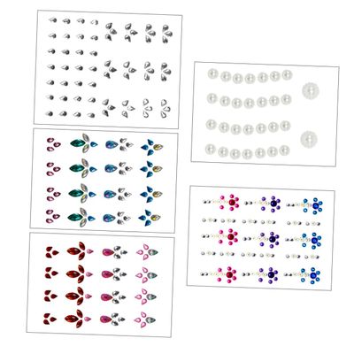 Ipetboom 5 Sets of Stick-On Face Jewels DIY Rhinestone Stickers for Makeup Eye and Eyebrow Gems for Women Acrylic Facial Decals Adhesive for Festivals and Parties