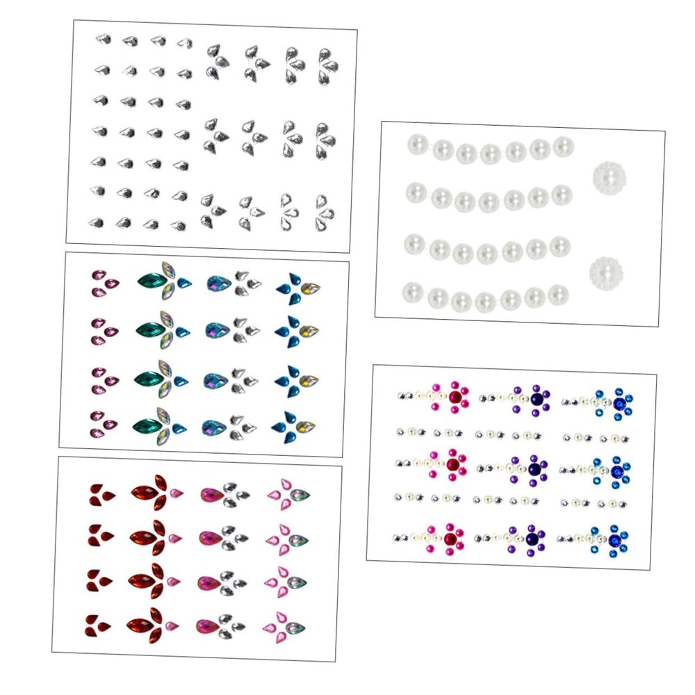 Ipetboom 5 Sets of Stick-On Face Jewels DIY Rhinestone Stickers for Makeup Eye and Eyebrow Gems for Women Acrylic Facial Decals Adhesive for Festivals and Parties