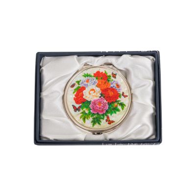 February Mountain Mother of Pearl Compact Mirror Dual Magnification Gift for Women, Mom, Sister Birthday or Christmas Idea (1, Spring Peony)