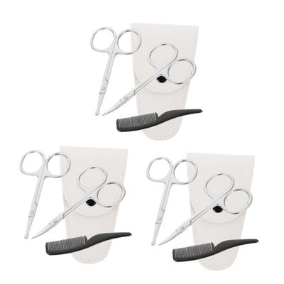 GALPADA 12pcs Beard Trimming Scissors Set Stainless Scissors Nose Hair Trimmer Portable Grooming Kit White Leather Case Small Comb for Barbers and Use