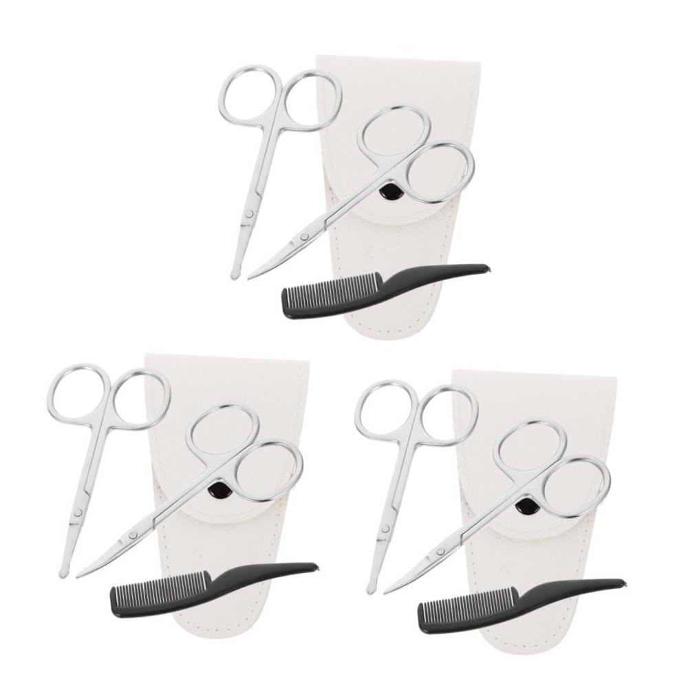 GALPADA 12pcs Beard Trimming Scissors Set Stainless Scissors Nose Hair Trimmer Portable Grooming Kit White Leather Case Small Comb for Barbers and Use