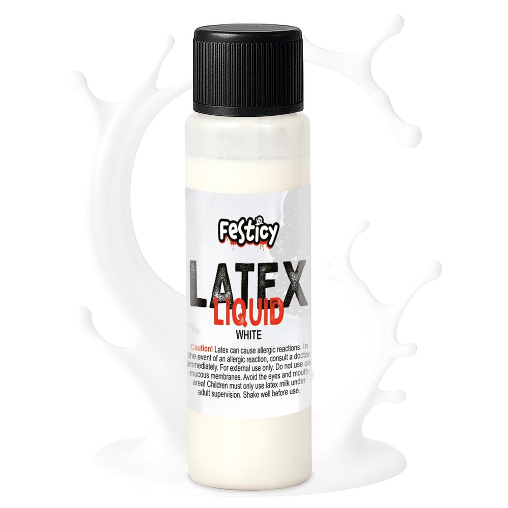 Festicy Liquid Latex 1 oz Bottle for SFX, Cosplay & Special Effects Ideal for Creating Realistic Wounds & Scars, Halloween & Theater Makeup (White)