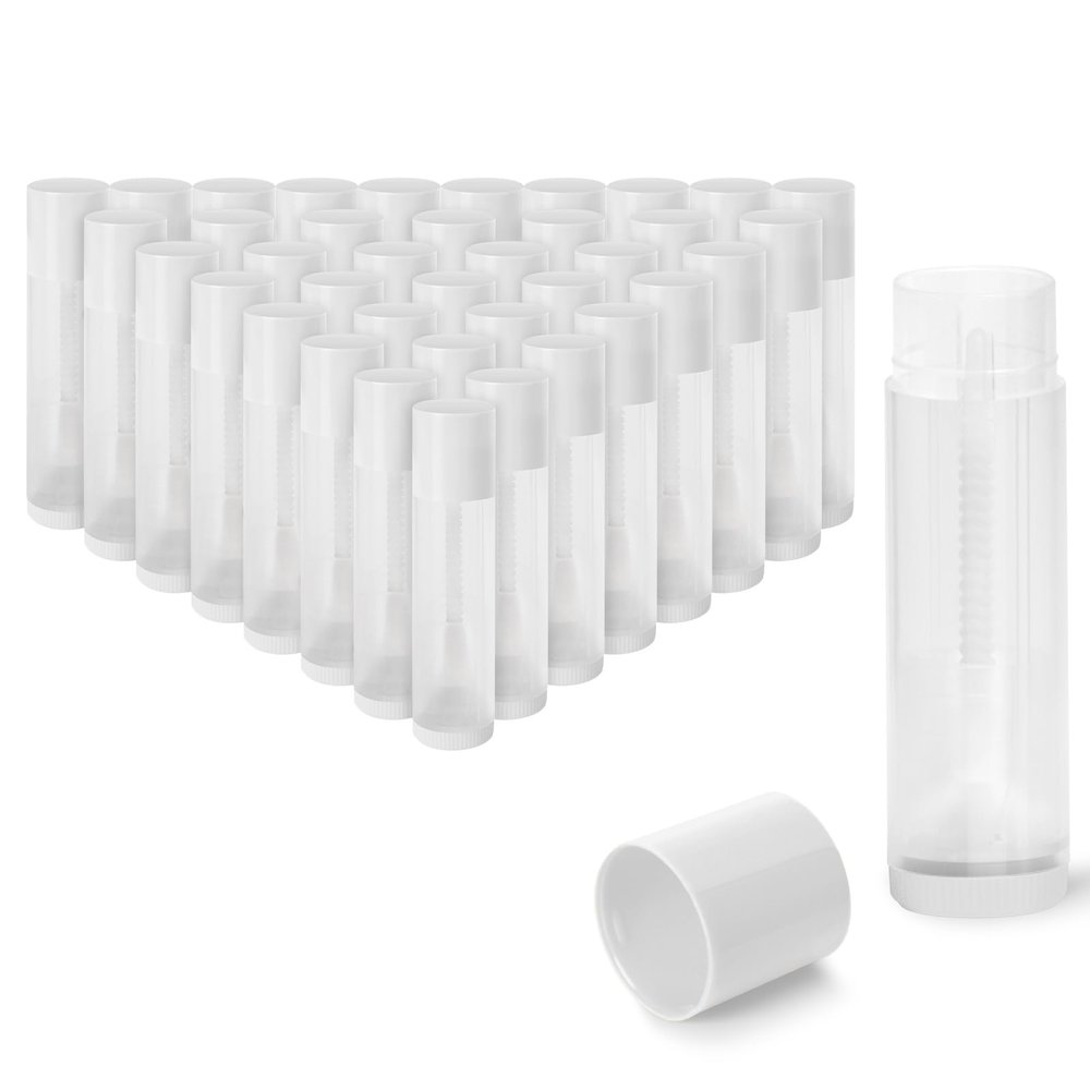 50Pcs Lip Balm Tubes Empty 5.5ml(0.18 oz)- BPA Free Twist-Up Containers with Color Caps, Leak-Proof DIY Lip Balm, for Homemade Lipstick, White Cap