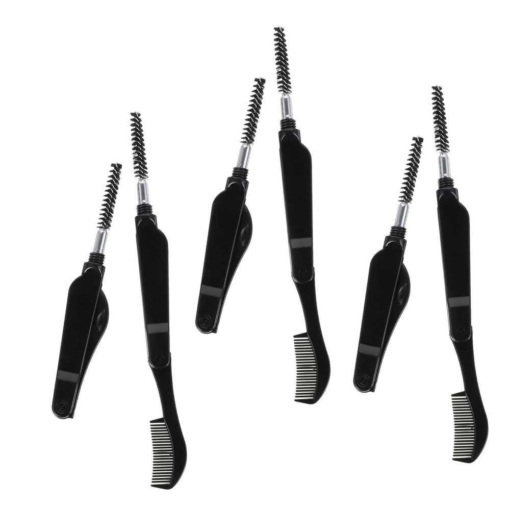 OUNONA 6pcs Folding Eyelash Brush Eyelash Combs and Eyebrow Grooming Brush Dual-use for Lash and Brow Shaping Non-slip Handle Cosmetics Tool