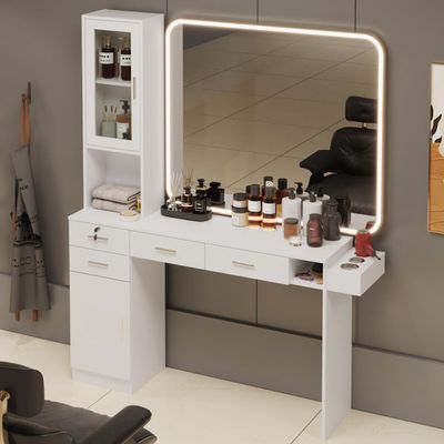 advwin Wall Mount Salon Station for Hair Styling, Barber Station with Hair Dryer Holder, Drawers, Cabinet, Salon Furniture Storage Equipment Without Mirror