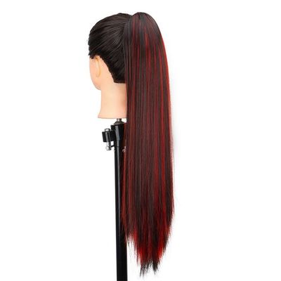ZHONGCHENGWU Human Hair Ponytail, Synthetic 24 Inch Claw Clip Ponytail Extension for Women High Heat Resistant with Mix Highlights Pony Tails Hair Extensions(Black+Bright red)