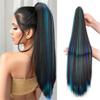 ZHONGCHENGWU Human Hair Ponytail, Synthetic 24 Inch Claw Clip Ponytail Extension for Women High Heat Resistant with Mix Highlights Pony Tails Hair Extensions(Black+Bright red) view 2